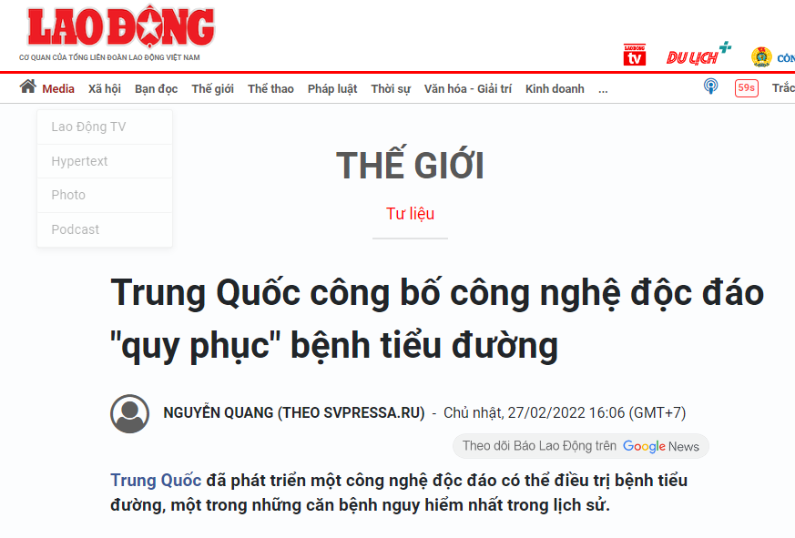 bao-lao-dong-trung-quoc-cong-bo-cong-nghe-doc-dao-quy-phuc-benh-tieu-duong